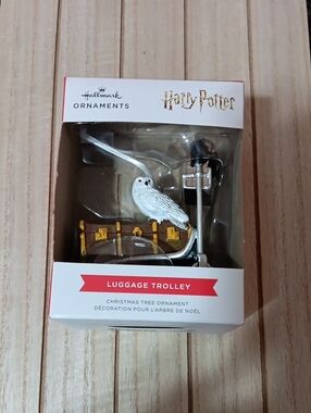 Hallmark Harry Potter White Owl on Silver Luggage Trolley Ornament